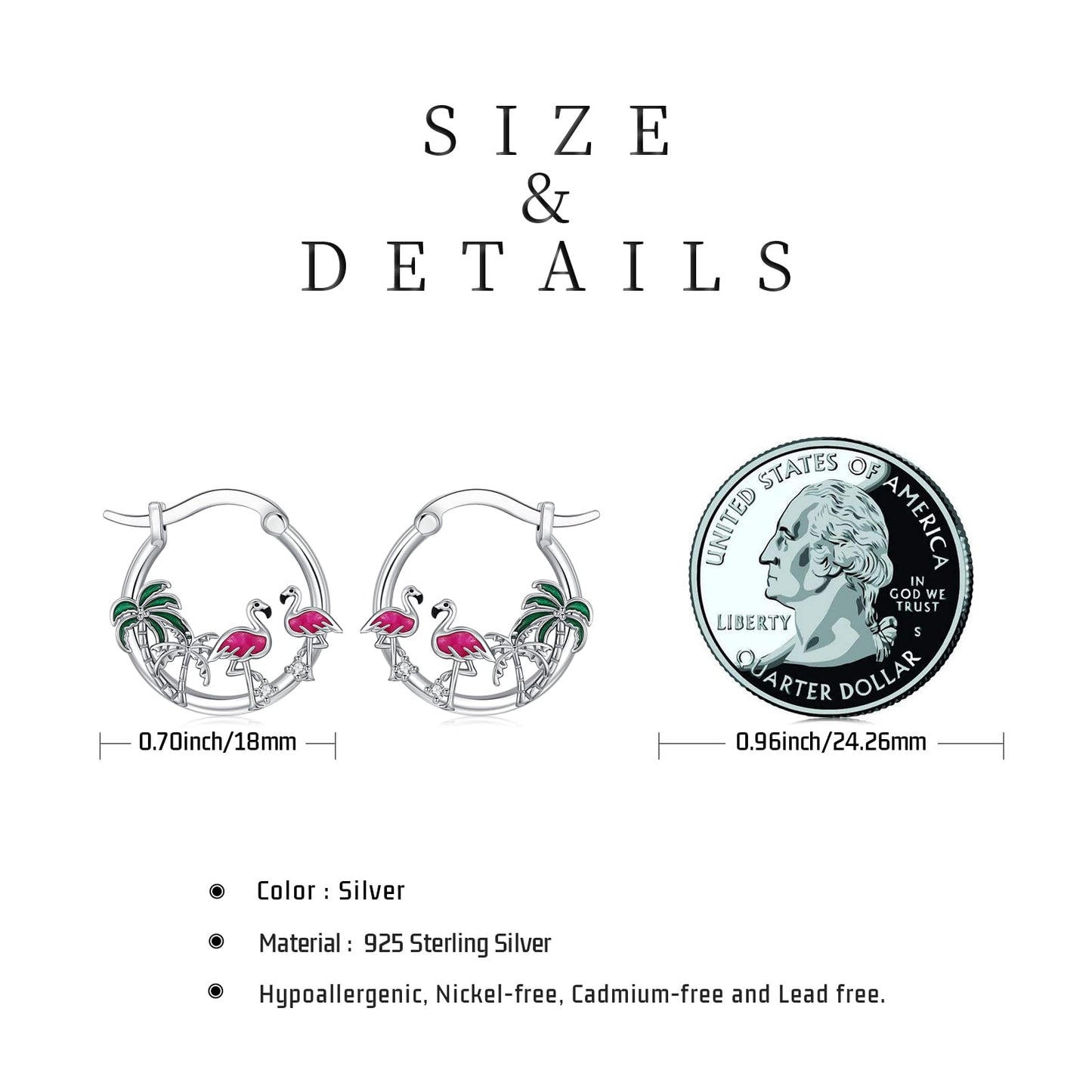 Flamingo Earrings 925 Sterling Silver 2 Pink Bird Hoop Earrings Palm Tree Hawaiian Jewelry Graduation Gifts for Women Daughter Her
