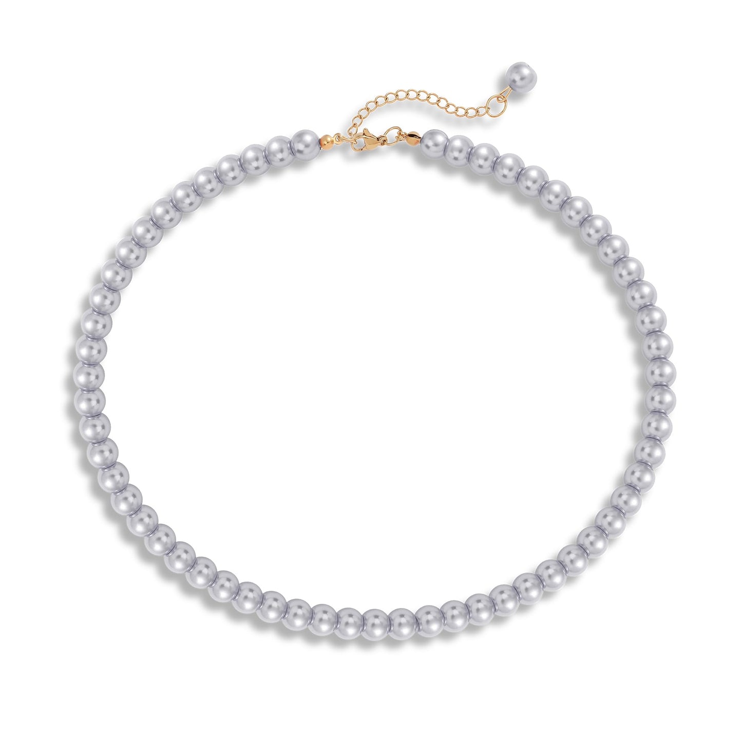LAYWAF Navajo Imitation Pearl Necklace for Women Mom, Grey Fake Pearl Choker Necklace, 8MM Beaded Necklace, Simple Dainty Faux Pearls Jewelry, Costume Pearl Accessories