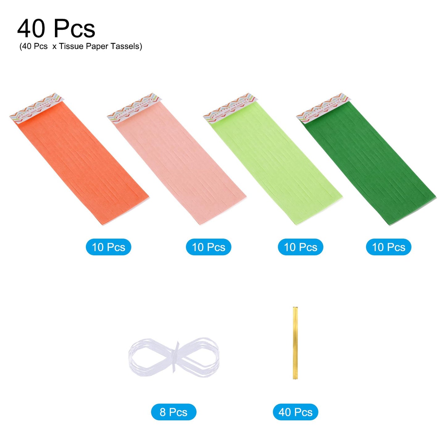 MECCANIXITY 40Pcs Dark Green, Glass Green, Bright Orange, Peach Pink Tassel Garland Banner with Rope Tissue Paper Tassels Party DIY Kits for Anniversary Wedding Birthday Party