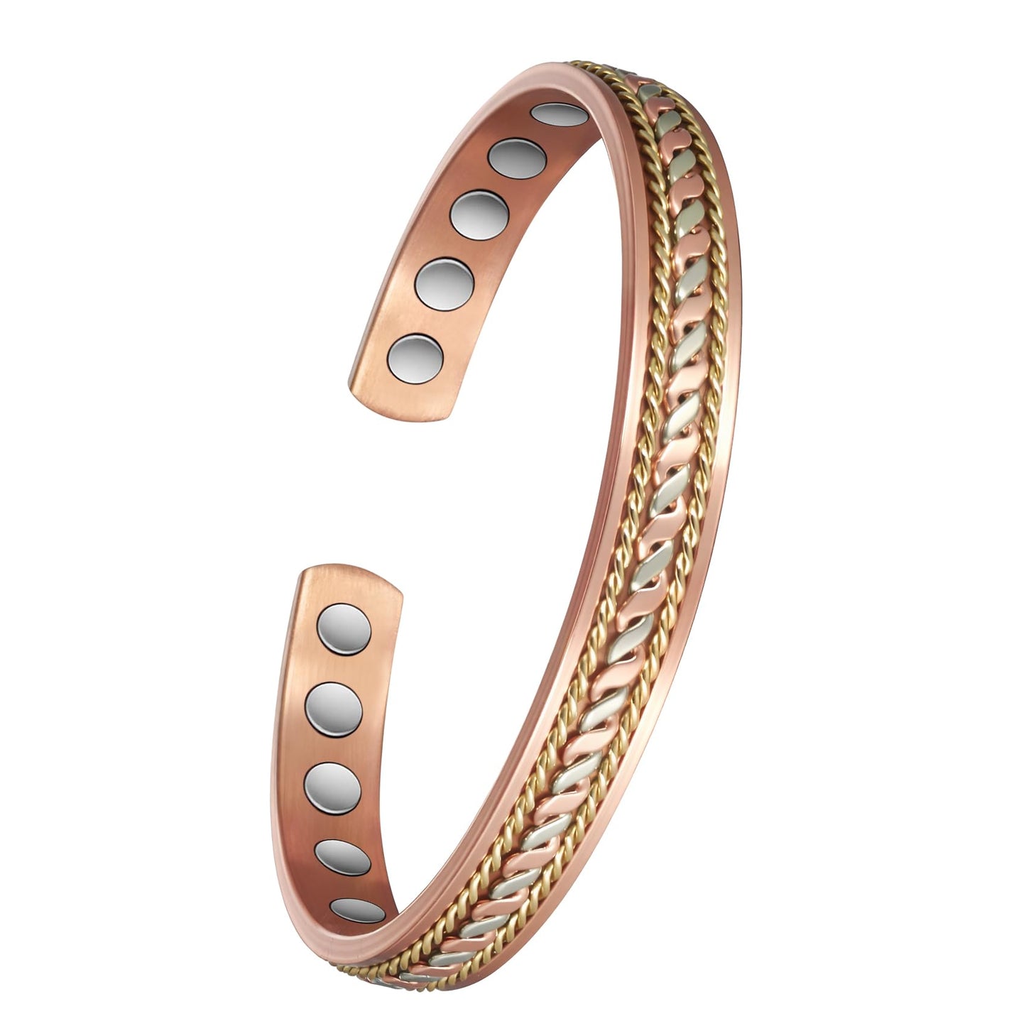 MagSølv Copper Magnetic Bracelets, 99% Pure Copper Bracelet for Men & Women with 3500 Gauss, Tricolor Gold Jewelry Gift