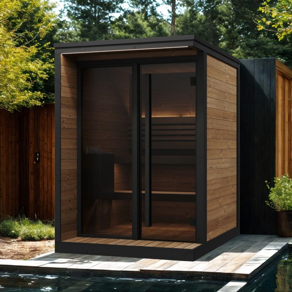 saunalife GL4 Outdoor Sauna Kit, Garden Luxury-Series Outdoor DIY Sauna Kit, Thermo-Spruce, up to 4 Persons Bundles (Sauna Heater and Sauna Stones Included) (Harvia Spirit SP60E - WiFi Xenio)