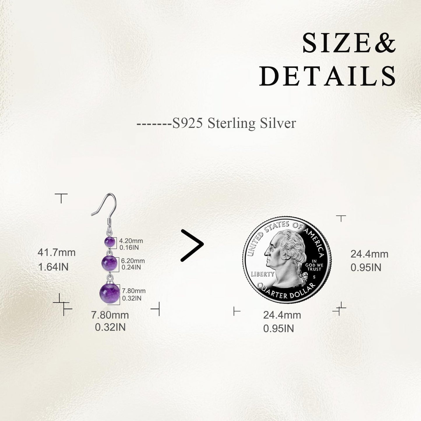 925 Sterling Silver Amethyst Dangle Earrings Purple Ball Drop Jewelry Birthday Gifts for Women (Amethyst)