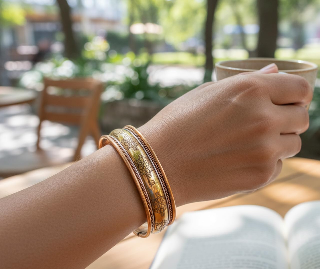 Touchstone handcrafted magnetic copper bracelet. Hand forged with solid and high gauge Tibetan style engraved cuff pure copper jewelry for women men. Tortoise Inspired