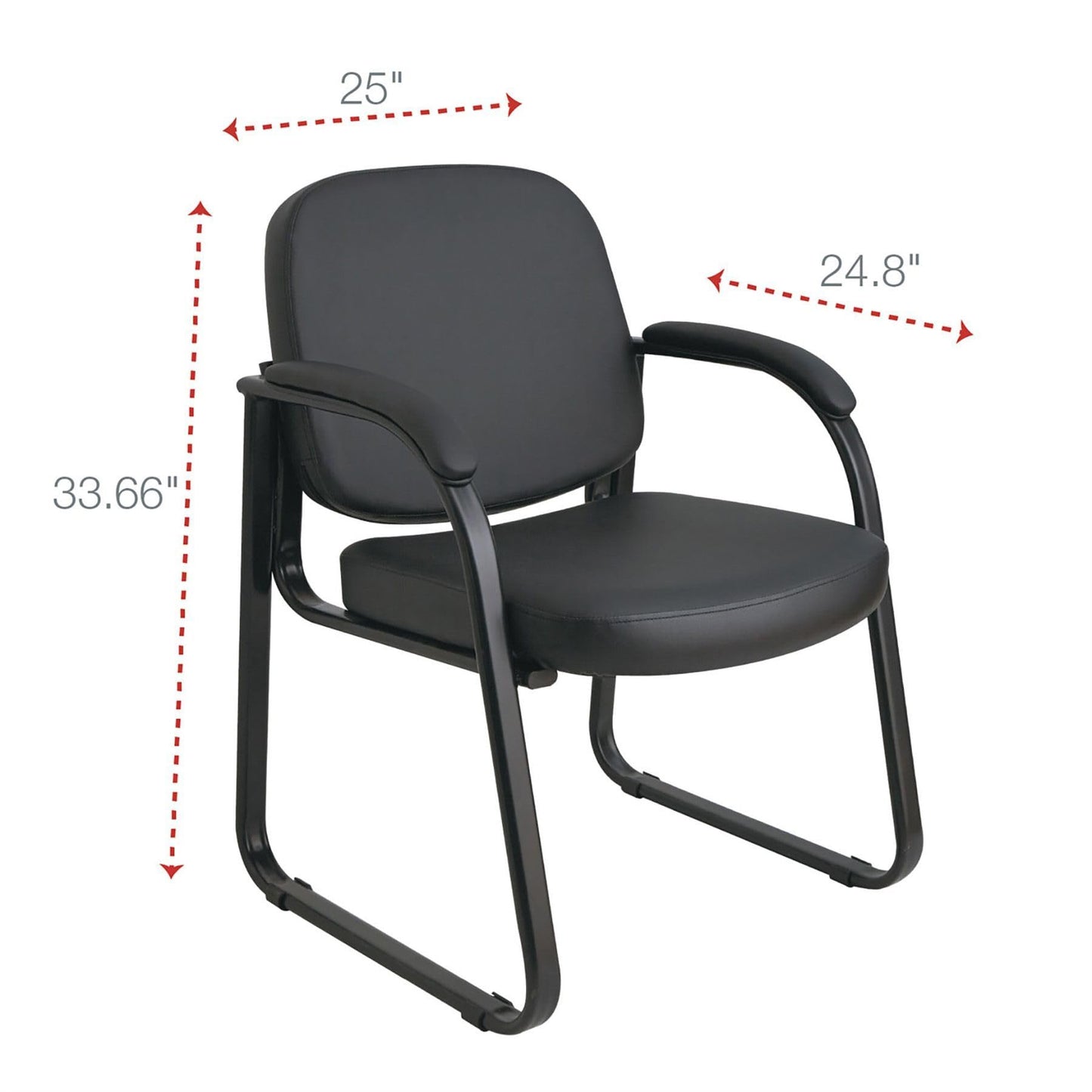 Alera Genaro Series Faux Leather Half-Back sled Base Guest Chair, 25" x 24.80" x 33.66", Black seat, Black Back, Black Base