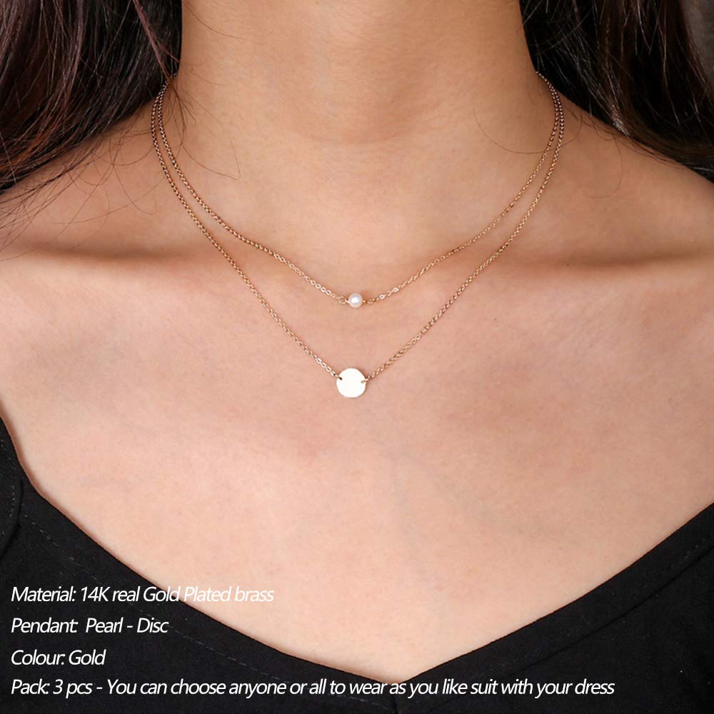 Dainty Layering Necklace Simulated Pearl Pendant Disc Necklace Minimalist Layering Jewelry Handmade Choker Necklaces for Women