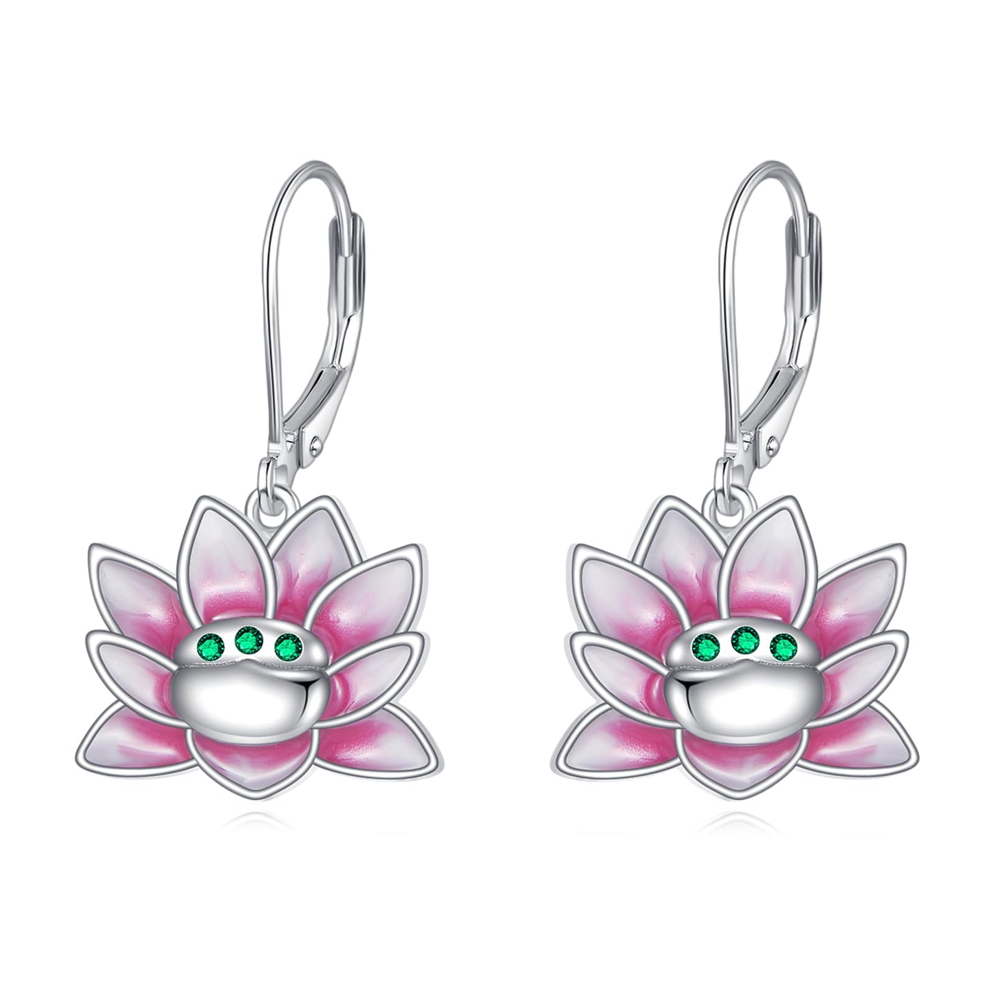 TIGER RIDER Pink Lotus 925 Sterling Silver Leverback Earrings Flora Jewelry Gift for Women Birthday Christmas