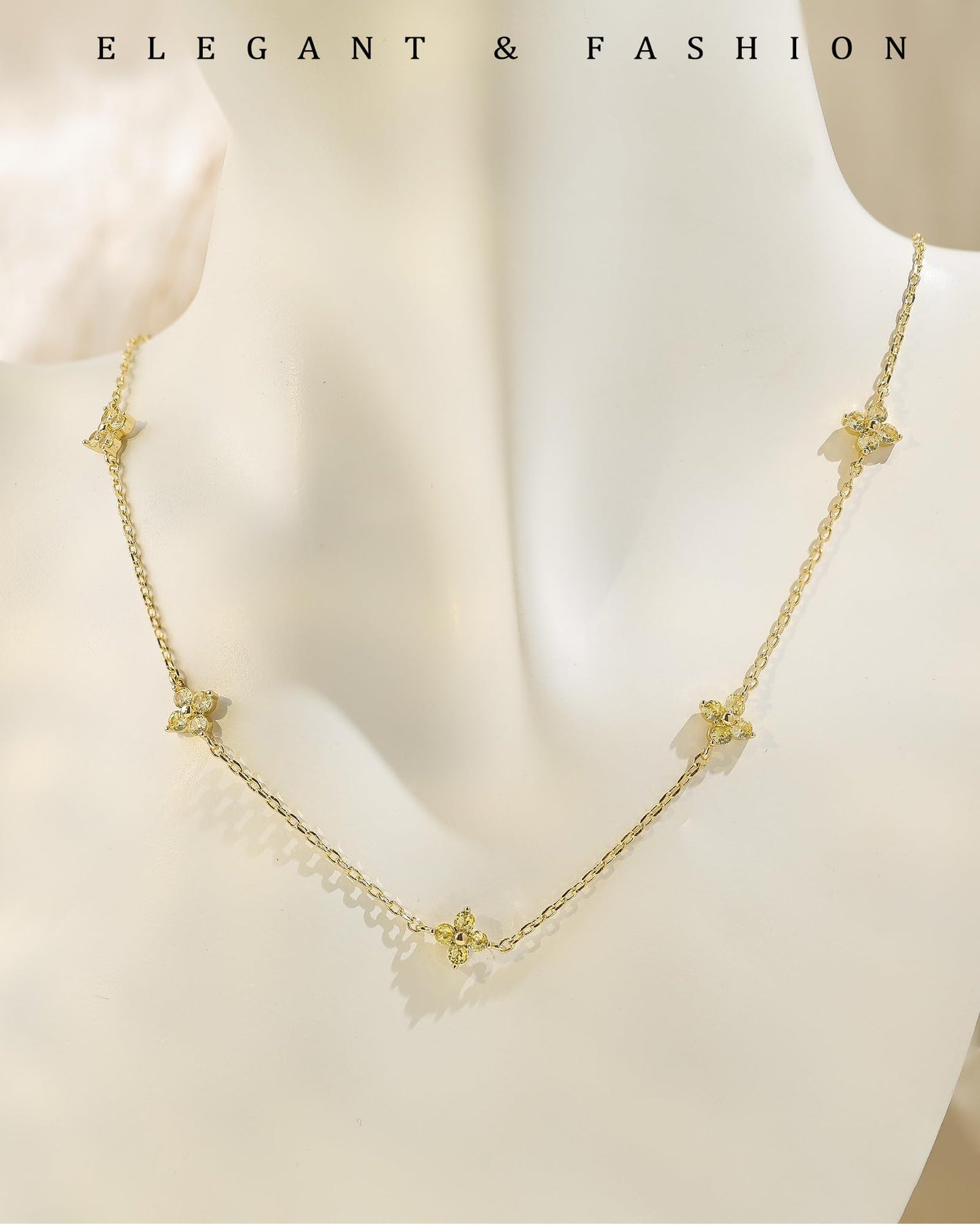Birthstone Gold Necklace for Women Dainty Non Tarnish 14K Gold Plated Diamond Choker Necklaces Clover Emerald Green Cubic Zirconia Necklace Birthday Valentine's Day Gifts Womens Prom Gold Jewelry