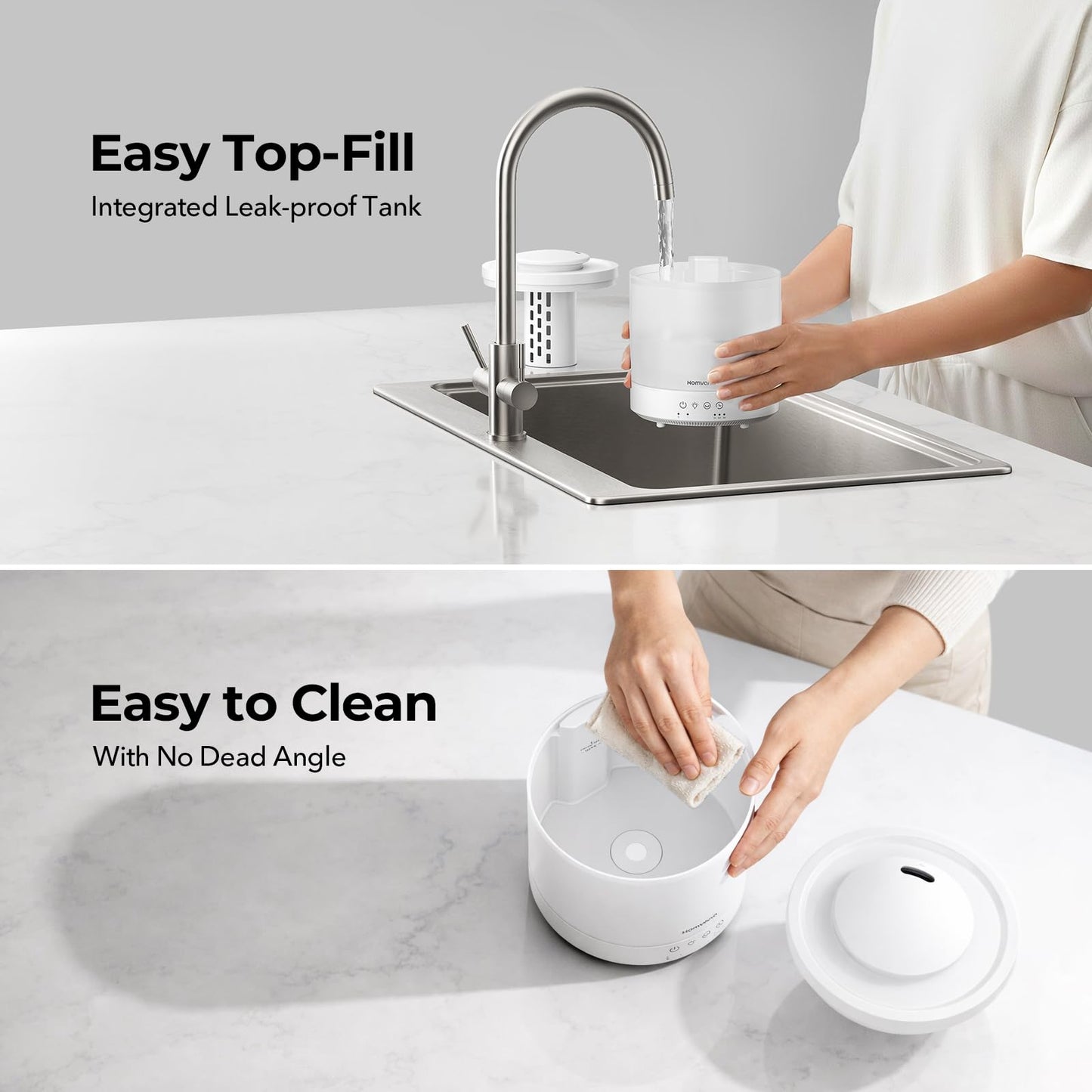 Homvana Small Humidifiers for Bedroom - 2 Packs 1.5L Cool Mist Top Fill Humidifier for Baby Nursery, Essential Oil Diffuser, 3 in 1 for Home Plants Offices and Grow Tents, 7 Color Lights, Ultrasonic