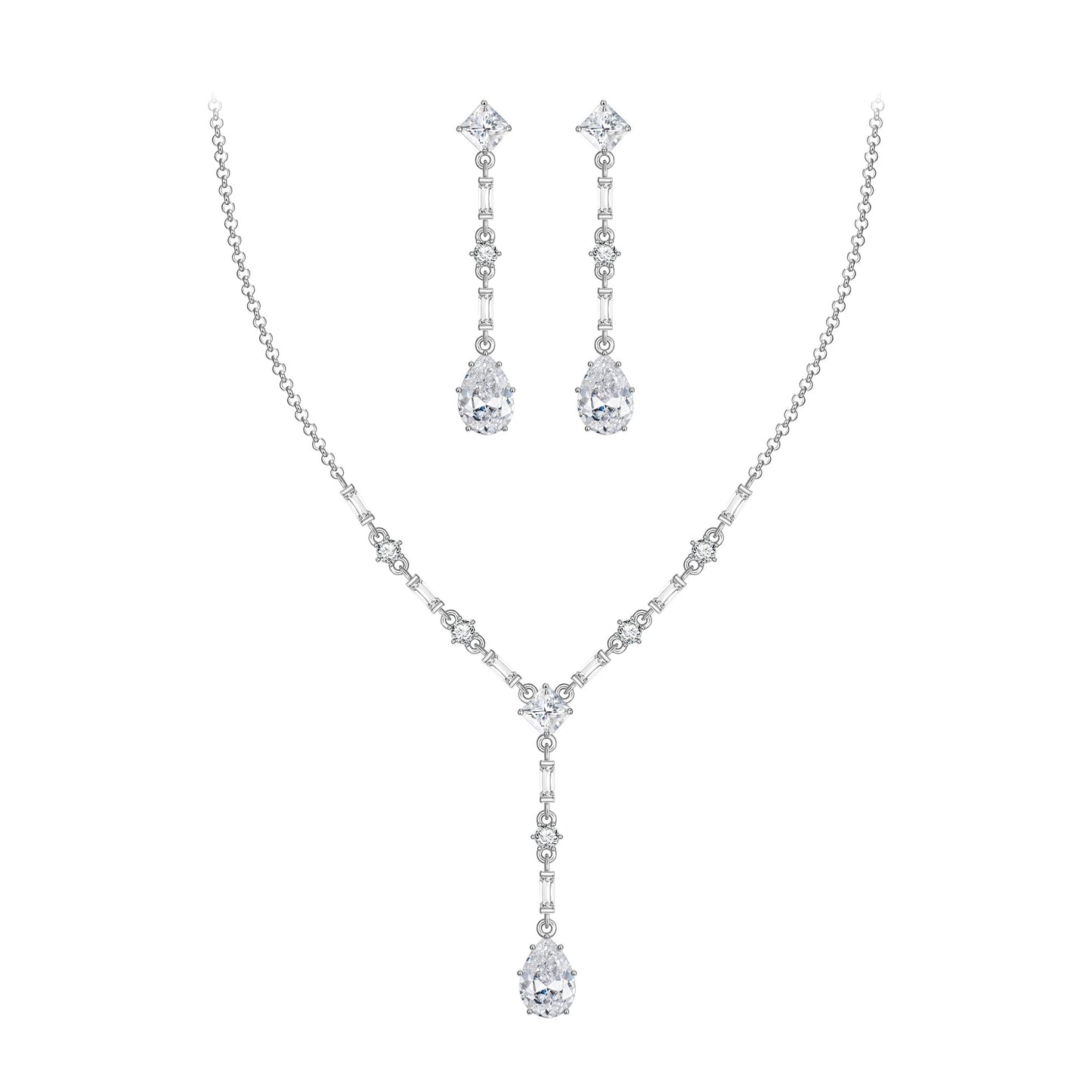 EVER FAITH White Cubic Zirconia Bridal Jewelry Set Elegant Rhombic April Birthstone Teardrop Wedding Prom Choker Necklace Dangle Earrings Sets for Women