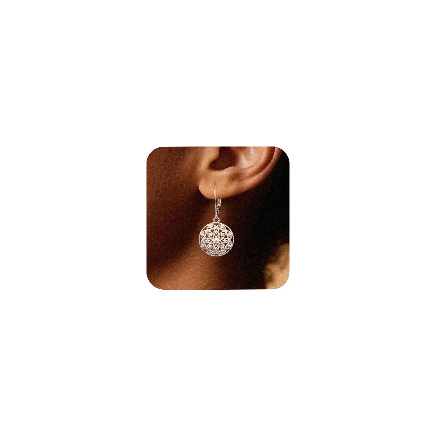 LANCHARMED Sterling Silver Earrings - Circle Drop Dangle Earrings for Women Cubic Zirconia Diamond Drop Earring Hypoallergenic Leverback Circle Filigree Diamond Earings Silver Jewelry for Women Gifts