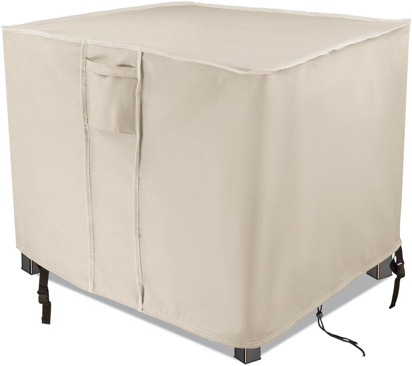 Saking Fire Pit Cover 38 Inch, Waterproof Heavy Duty 600D Square Firepit Covers Gas Fireplace Fire Pit Table Cover for Propane Fire Pit - 38 x 38 x 28 Inch (Beige)