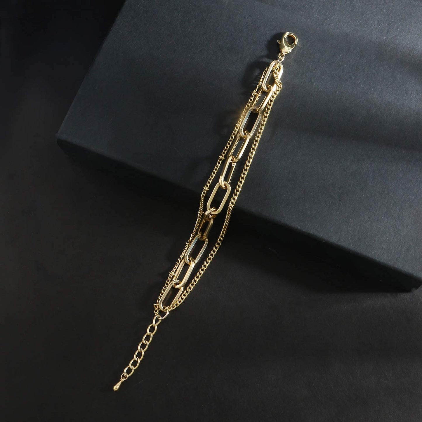 CONRAN KREMIX Gold Chain Bracelet Sets for Women 14K Gold Plated Dainty Link Paperclip Bracelets Stake Adjustable Layered Gold Bracelet for Women Trendy Gold Jewelry For Women