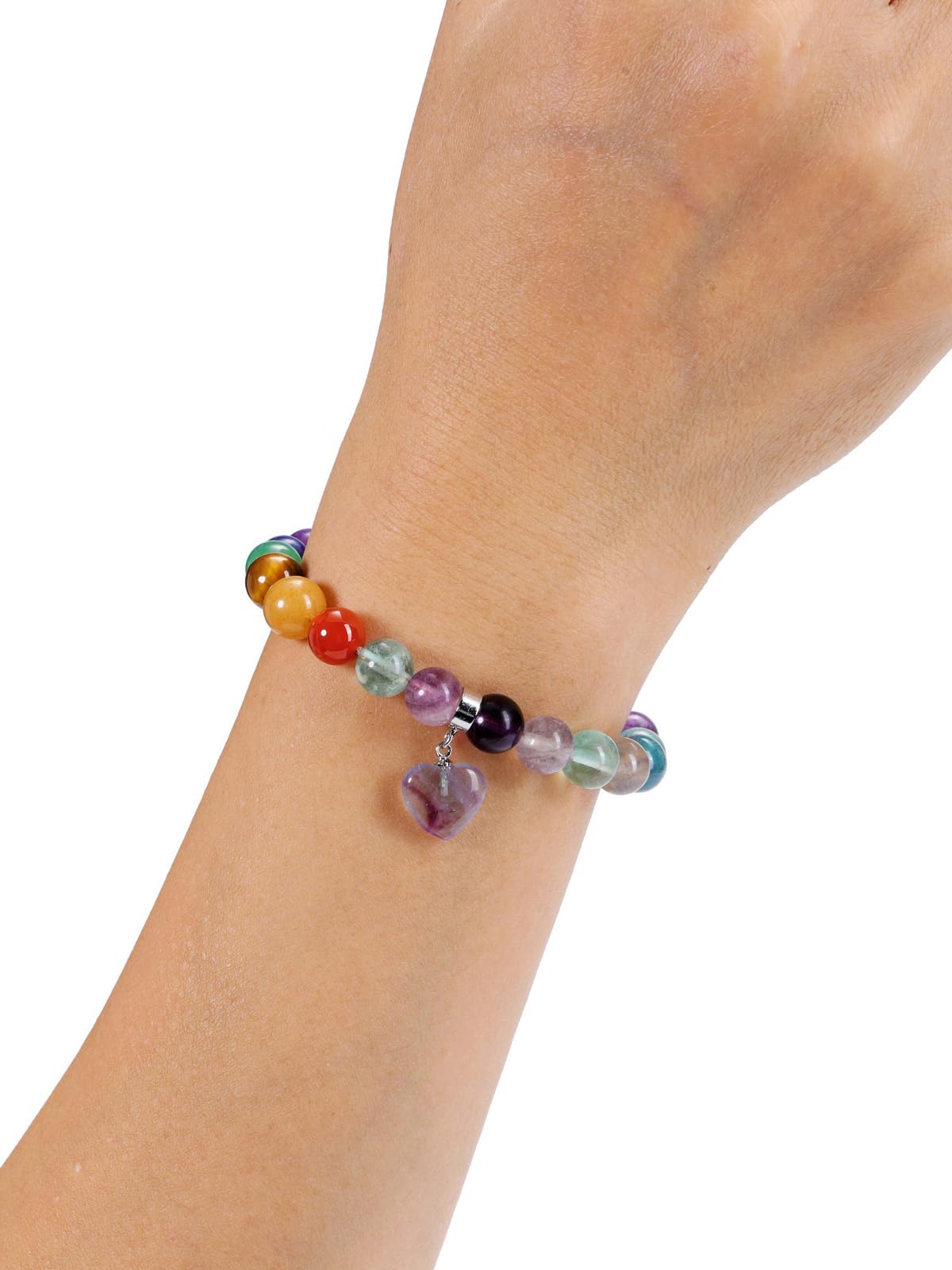 Jovivi 7 Chakra Bracelets for Women Men Natural Chakra Gemstones 8mm Round Beads Fluorite Crystal Heart Bracelet Reiki Healing Stones Energy Stretch Bracelet Jewelry Gifts