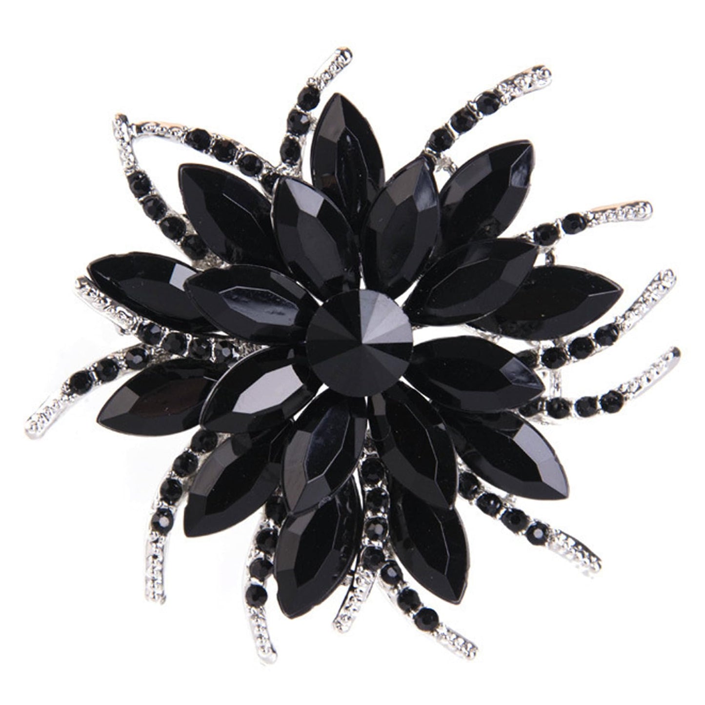 Rhinestone Large Flower Brooches Pins for Women Fashion Sparkly Crystal Sunflower Statement Brooch Unique Wedding Party Suit Dress Jewelry Accessories (Black2)