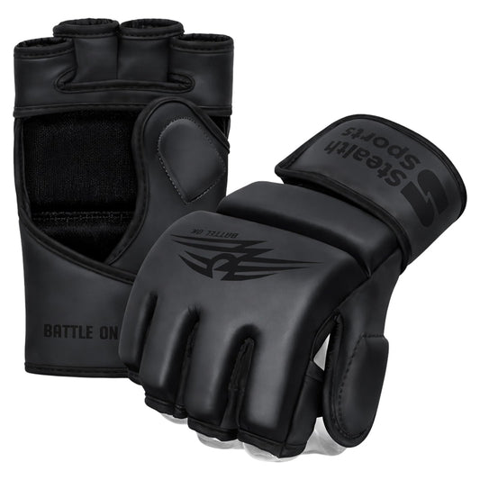 Stealth Sports MMA Gloves Men Women 12mm Thick - PU Leather Grappling Gloves Open Palm Muay Thai Kickboxing Sparring Punching Bag Boxing Training Cage Fighting Martial Arts Mitts (Matte, L)