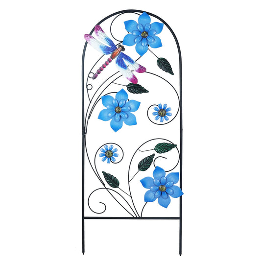 Garden Decor for Outside, YEAHOME 34 Inch Decorative Garden Stakes with Flowers Dragonflies, Metal Spring Yard Decorations for Outdoor Patio Lawn Backyard
