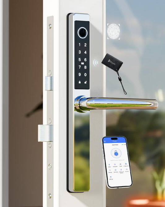 Electronic Smart Door Lock Fingerprint Door Lock with Keypad，Smart Lock for Front Door Children Proof IC Card,40–90mm Multipoint Locks (Not Suitable Patio Mortise Lock)(OSP Mirror Silver)