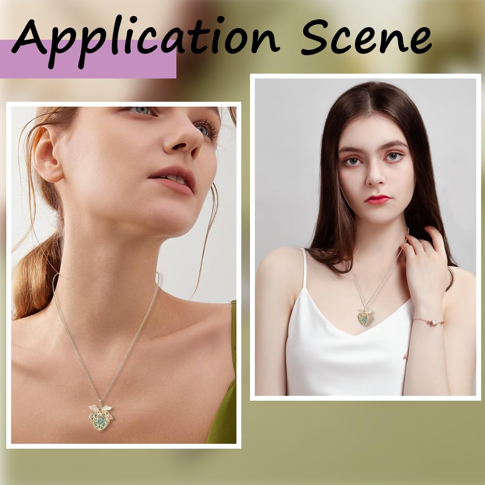 SUNNYCLUE 1 Box 5Pcs Aromatherapy Necklaces Diffuser Necklace with 20Pcs Pom Pom Ball Tree of Life Angel Essential Oil Diffuser Jewelry 304 Stainless Steel Hollow Bead Cage Pendants for Women Gifts