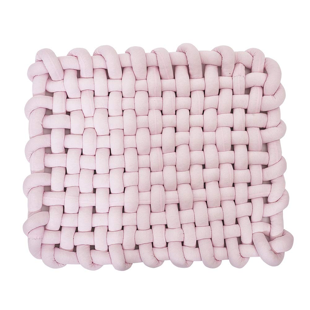 Wonder Space Knotted Braided Plush Mat, Baby Infant Newborn Tummy Time Playing Nursery Rug Knot Floor Cushion, Handmade Pure Soft Fabric, Fashion Cute Toddler Children Room Decor, Pink