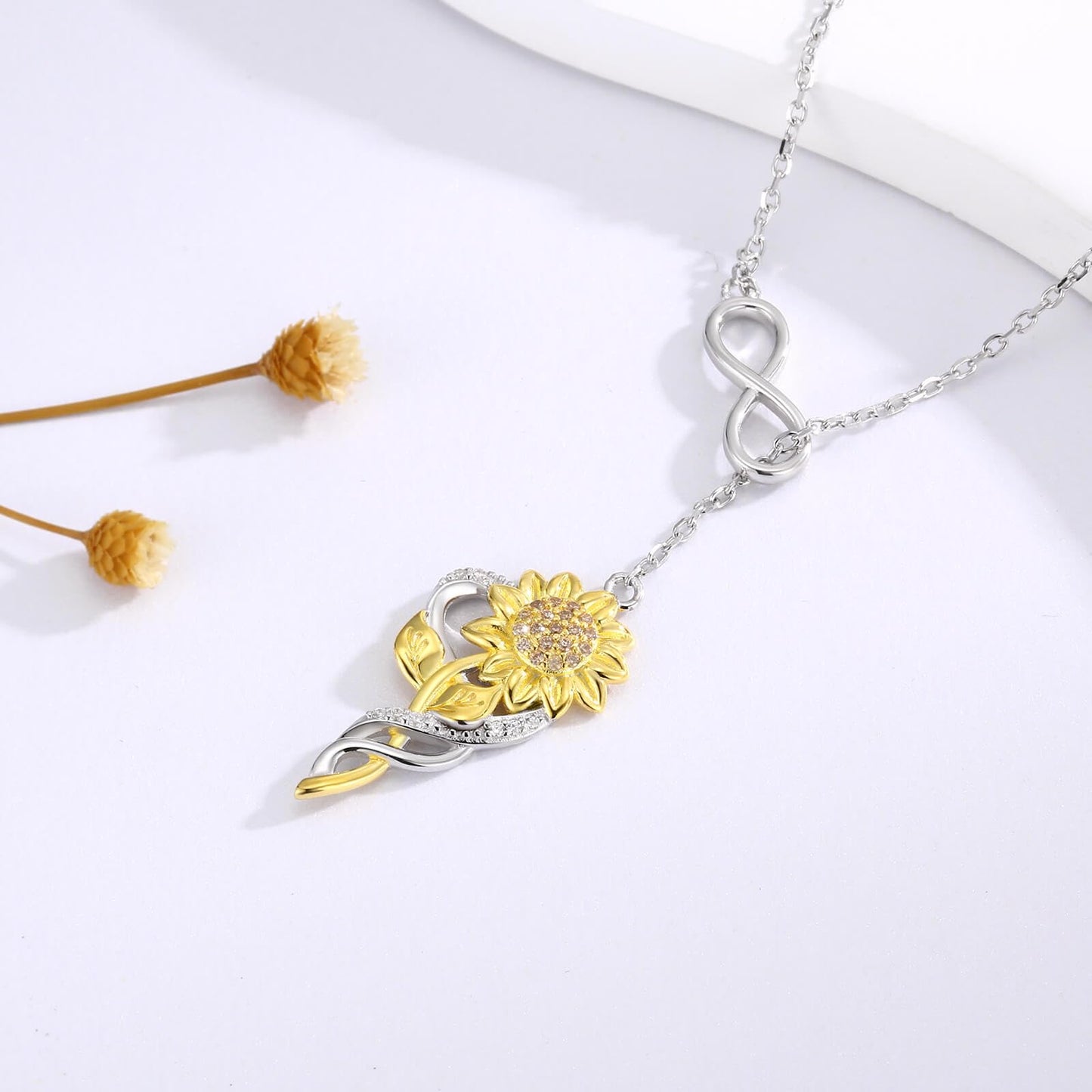 oGoodsunj Sunflower Necklace Jewelry Set fo Women Sterling Silver Anklet Bracelet Earrings You Are My Sunshine Pendant Gifts for Mom Daughter Wife (Infinity Sunflower)