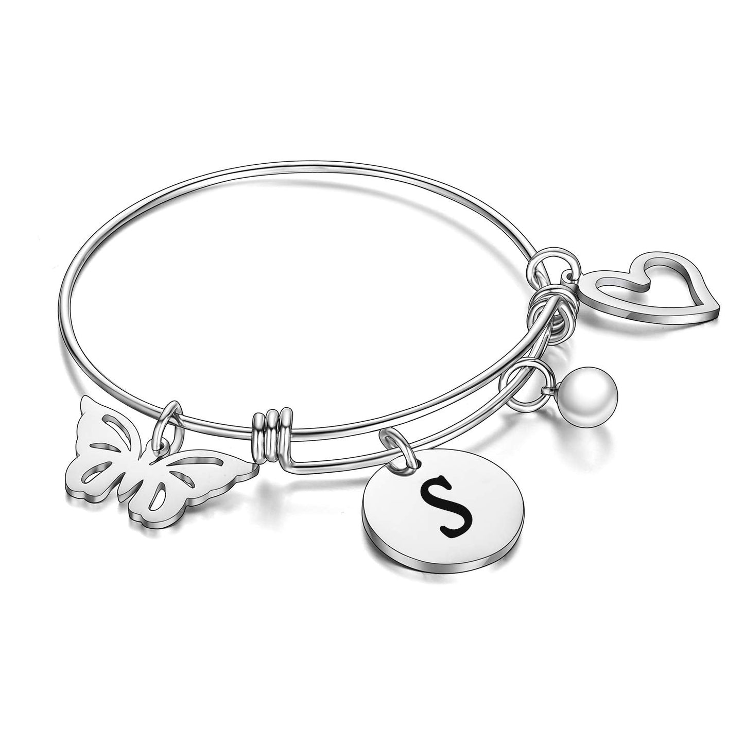 malyunin Initial Bracelet Charm Bracelets Heart Butterfly 26 Letters Alphabet Bracelet for Women Letter Bracelet Personalized Jewelry (S)