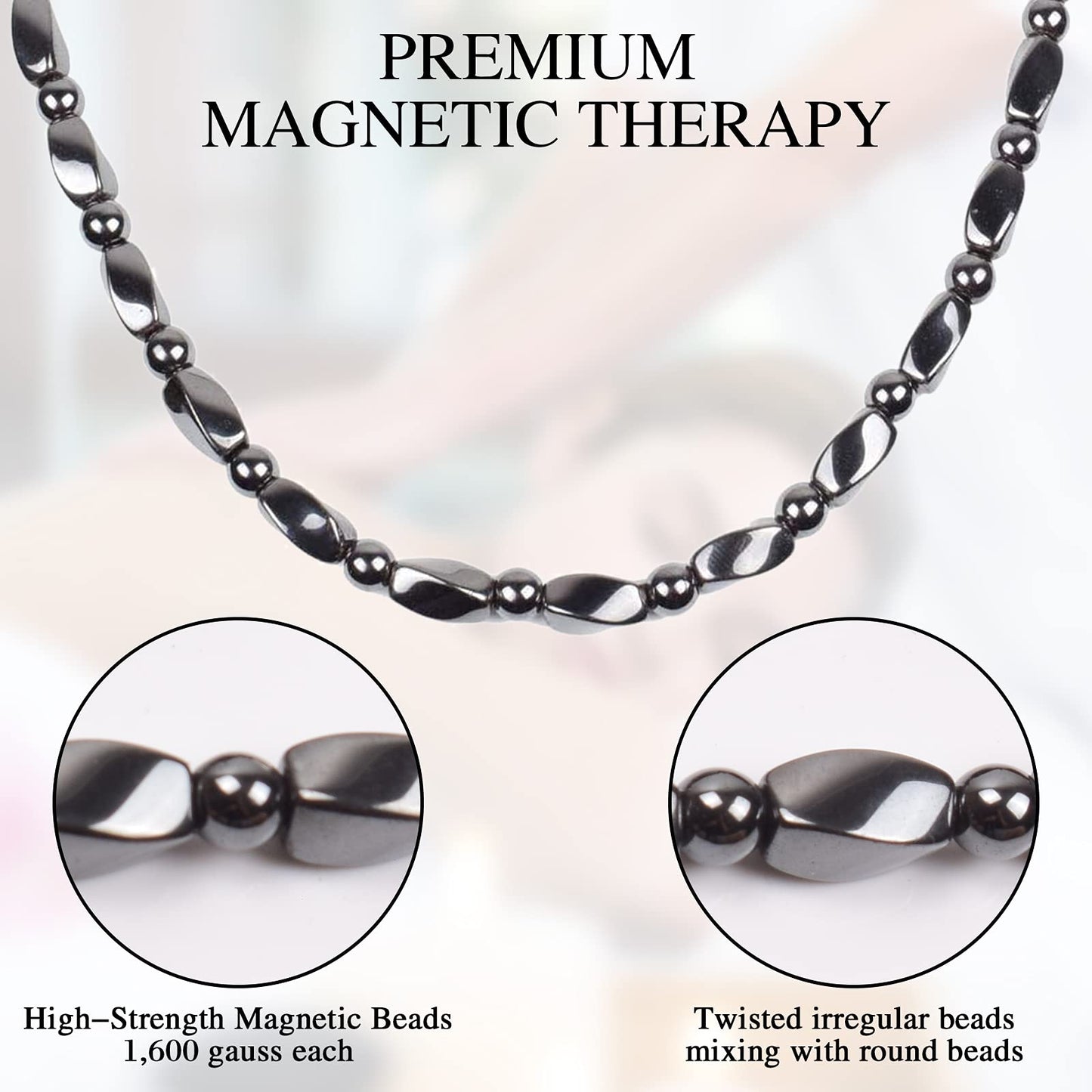 IRUMENG Magnetic Hematite Necklace for Men Women, Magnetic Stone Necklace to Soothe Neck Shoulder Discomfort, Reduce Fatigue Improve Daily Relaxation-17.6 inch (45cm)