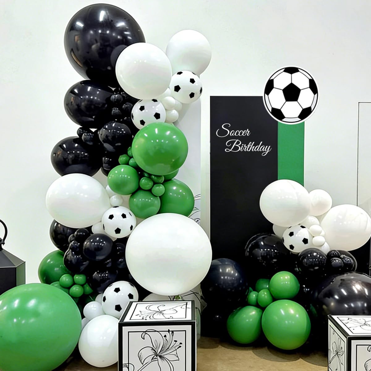 ZHIYAPA Black Green White Balloon Garland Arch Kit, 167Pcs Latex Balloons Different Sizes for Soccer Ball Theme Birthday Futbol Baby Shower Football Graduation Wedding Party Decorations