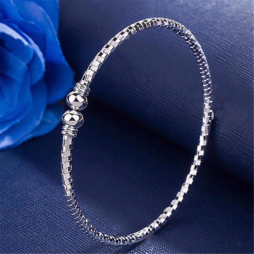 Sterling Silver Bangle Bracelets for Women,Fashion Jewelry Simple Adjustable 925 Silver Cuff Bangles for Women Mom Wife Valentine Mothers Day Gift