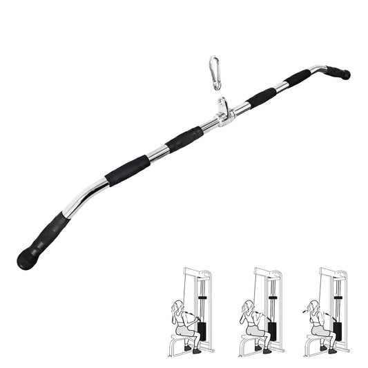 plzzree 47in LAT Pulldown Bar Attachment with Heavy Duty Solid Curl Bar, Full Rotation and Rubber Handle Strength Workout for Gym Home Pulley System Cable Attachments