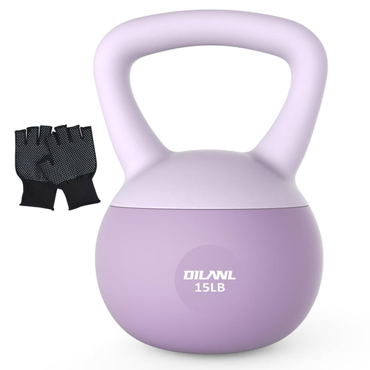 Soft Kettlebell, Safe Strength Training Kettle bell, Cushioned Impact-Resistant Base and Anti-Slip Grip Weight, Kettlebells Set for Home Workouts and Men/Women/ Beginners,With Non-slip Gloves (Purple, 15 LB)
