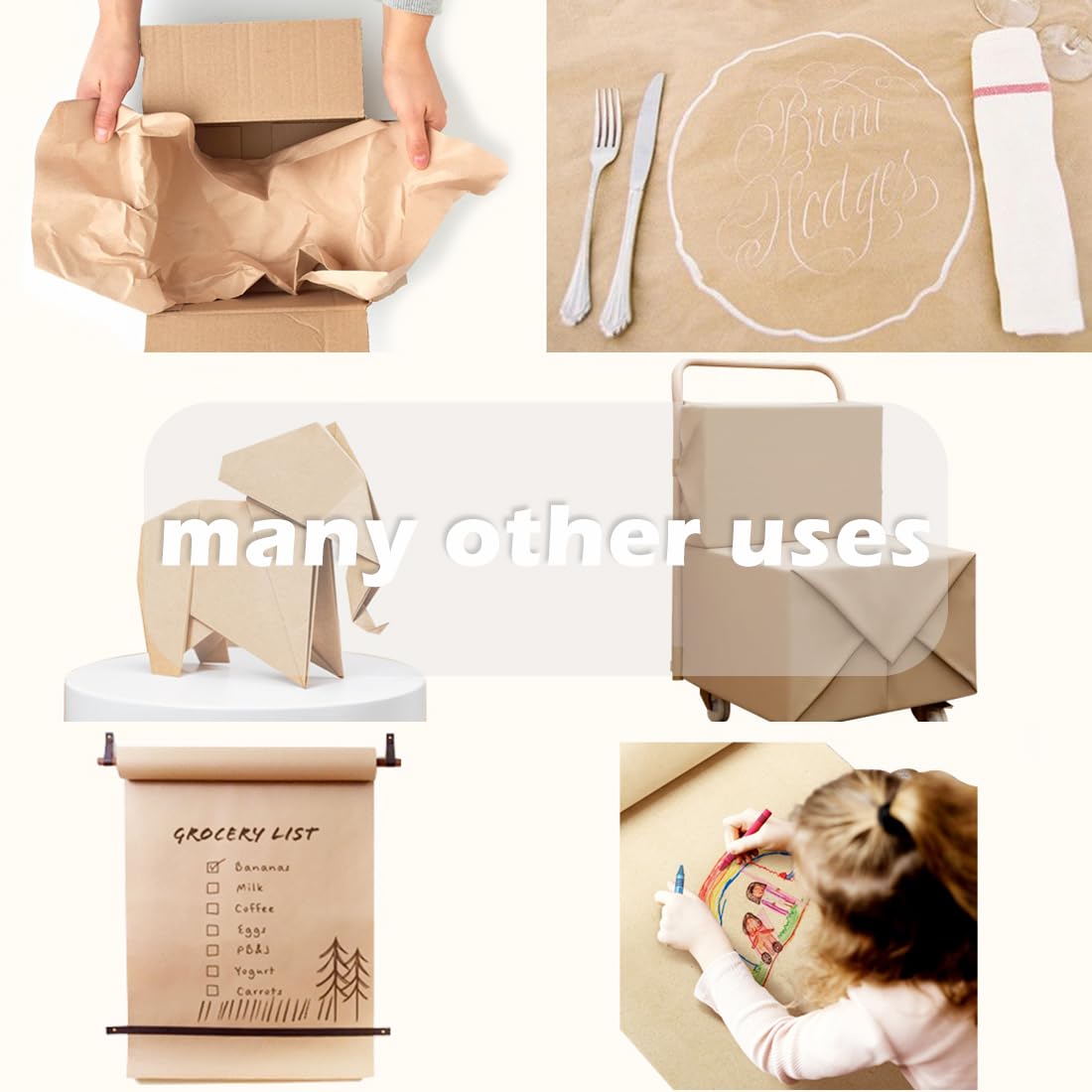 SMART&CASUAL 36" x 1,500" (125') Brown Kraft Craft Paper Roll for Gift Wrapping Bulletin Board Bouquet Flower Kids Art Packing Parcel Table Covering 70GSM 50LB (Brown, 36" x 125')