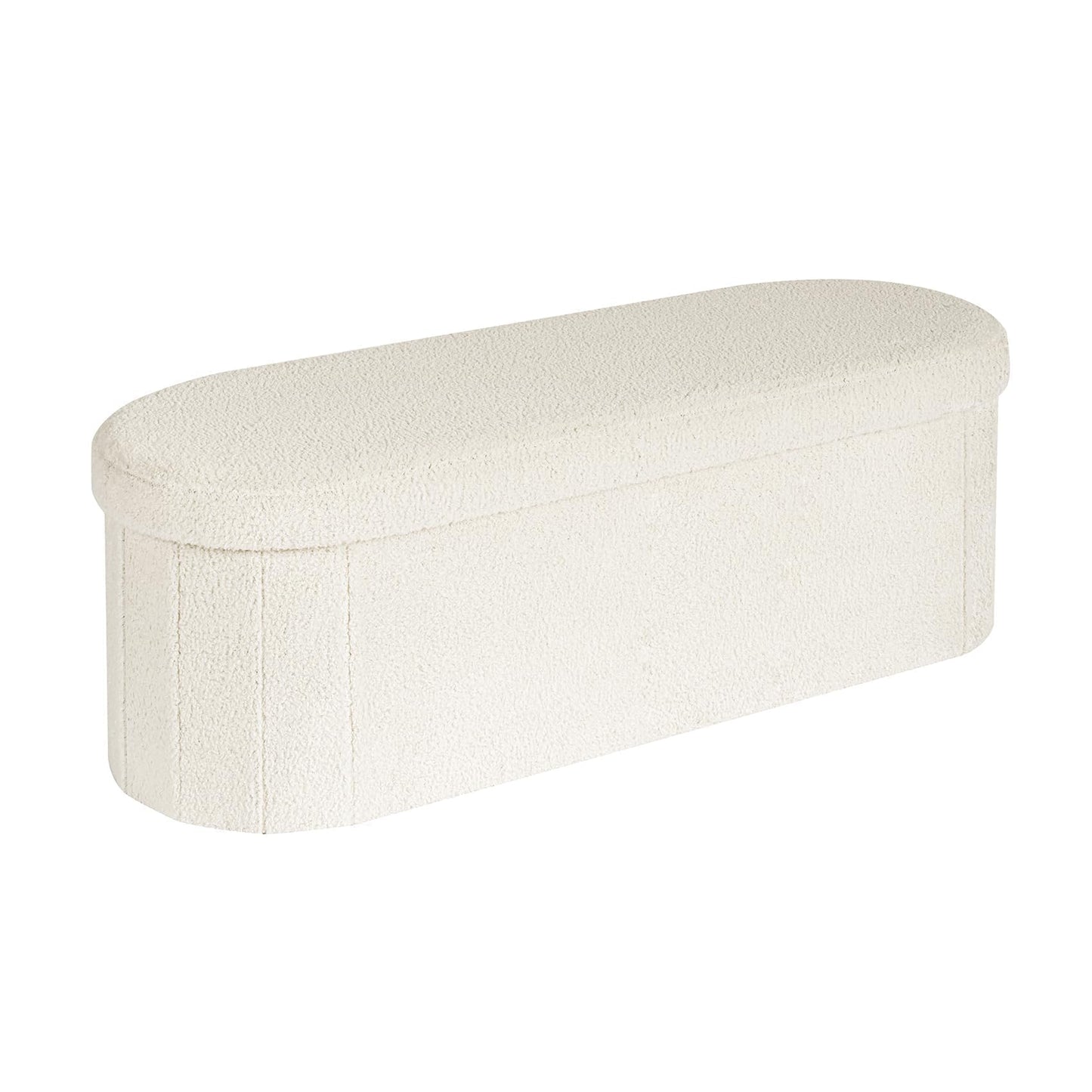 B FSOBEIIALEO Ottoman with Storage for Living Room, Sherpa Folding Storage Ottoman Foot Rest, 43.3 Inches Collapsible Bedroom Bench White