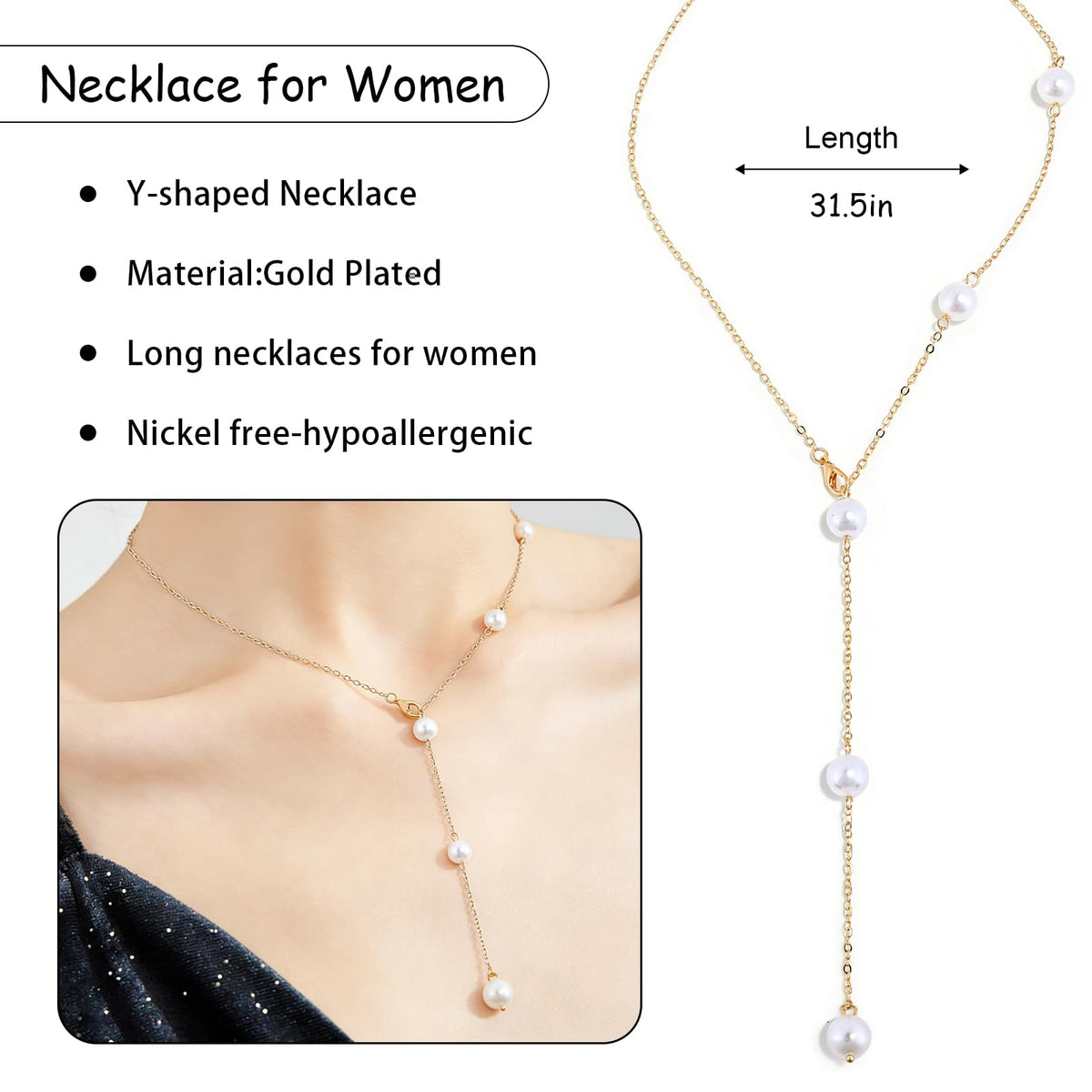 ENGCKSHI Necklace for Women, Dainty Long 14K Gold Y-Shaped Necklace Jewelry Trendy Beaded Layered Chain Drop Necklaces Jewelry Women Gifts