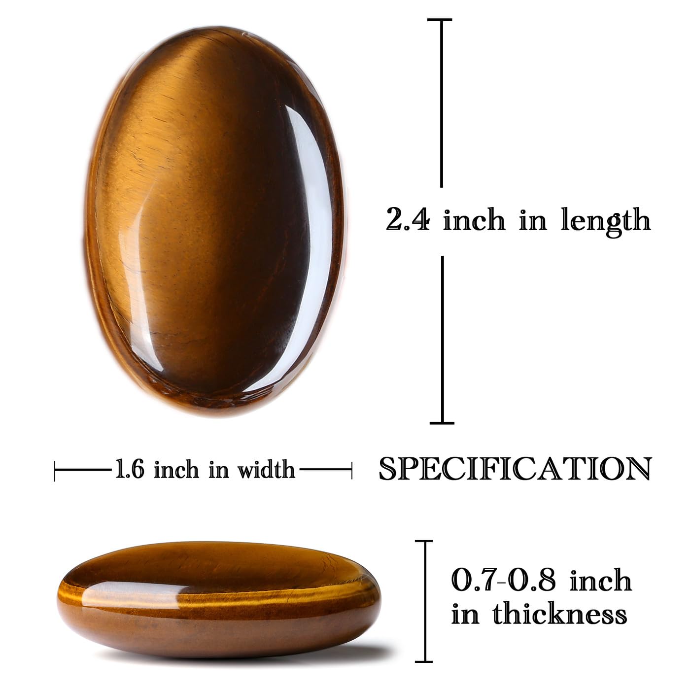 MAIBAOTA 2.4" Tiger Eye Crystal Stone Polished Palm Stone 0.7" Thick Natural Reiki Gemstone Healing Crystals Worry Stone Energy Balancing Anxiety Stress Relief Meditation 1 Pc