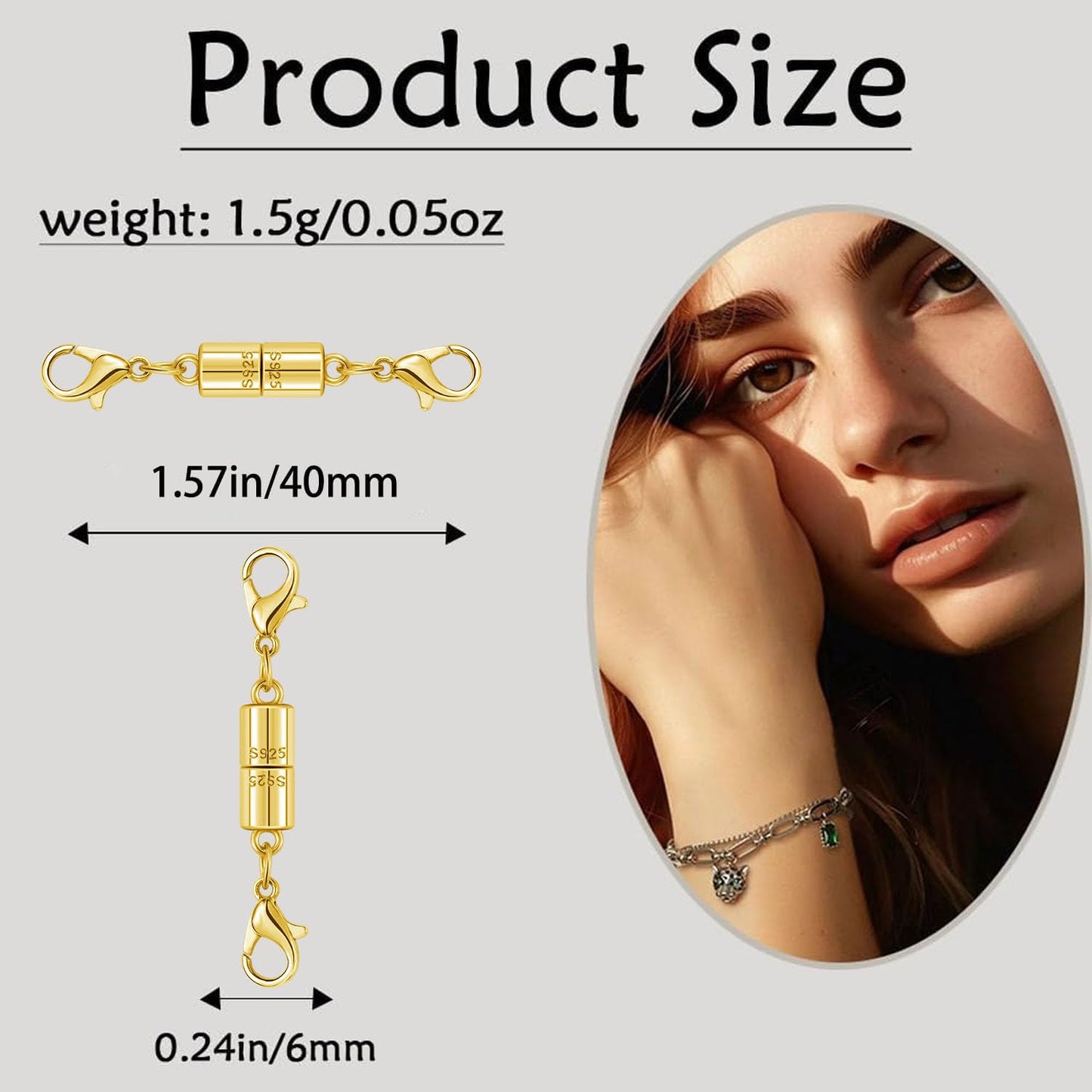 Magnetic Jewelry Clasps, 925 Sterling Silver, Strong Magnetic Closures for Necklaces and Bracelets (4pcs Silvery)