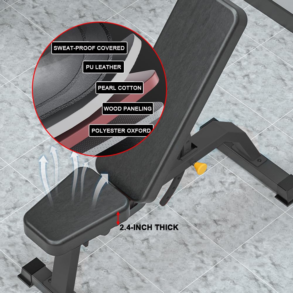 Cometofit Adjustable Bench, Professional Weight Bench, Incline Flat Decline Sit Up Bench,Dumbbell Stool (Black)
