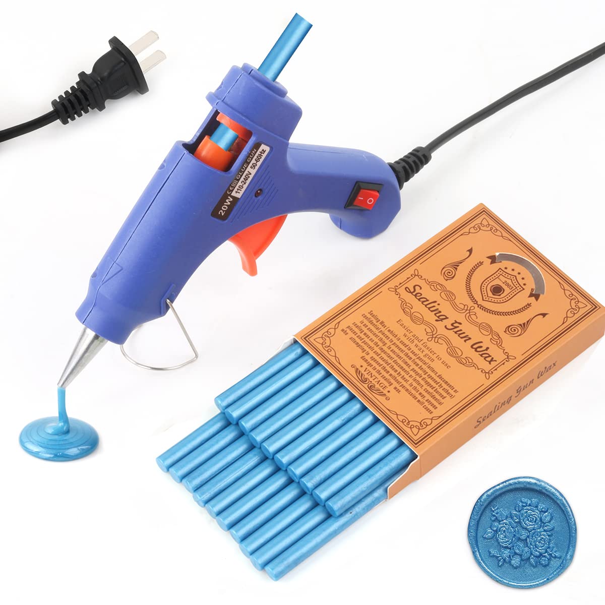 Wax Seal Kits, Wasole 20Pcs Blue Sea Sealing Wax Sticks with 1 Pieces Glue Gun Set for Wax Seal Stamp, Great for Wedding Invitations, Birthday Cards, Envelopes, Gift Wrapping