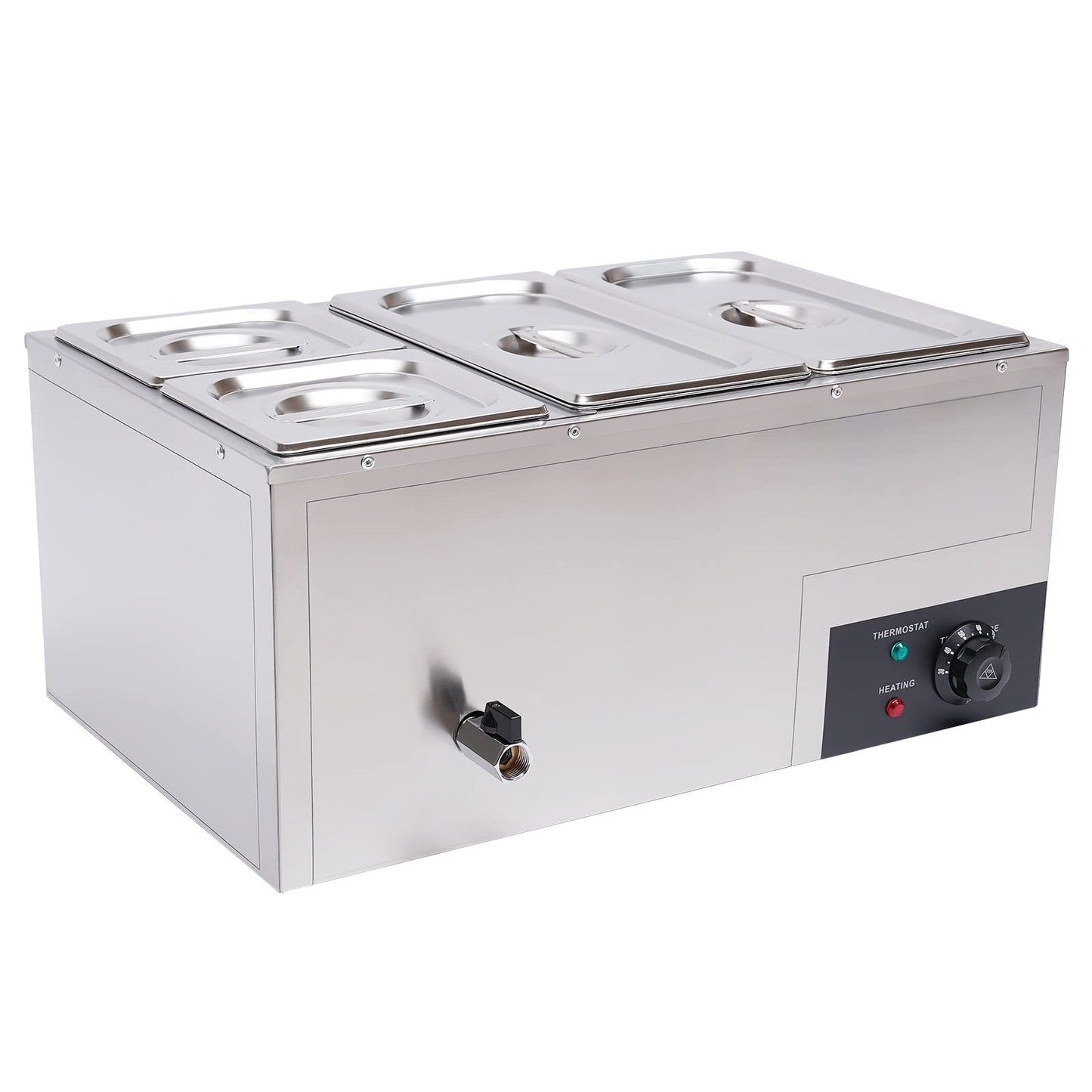 DYNAMI 110V 850W Commercial Buffet Food Warmer,Large Capacity 4 Pan(7.4QT*2+3.2QT*2) Stainless Steel Electric Countertop Steam Table with Intelligent Thermostat Design,for Parties Buffet Catering