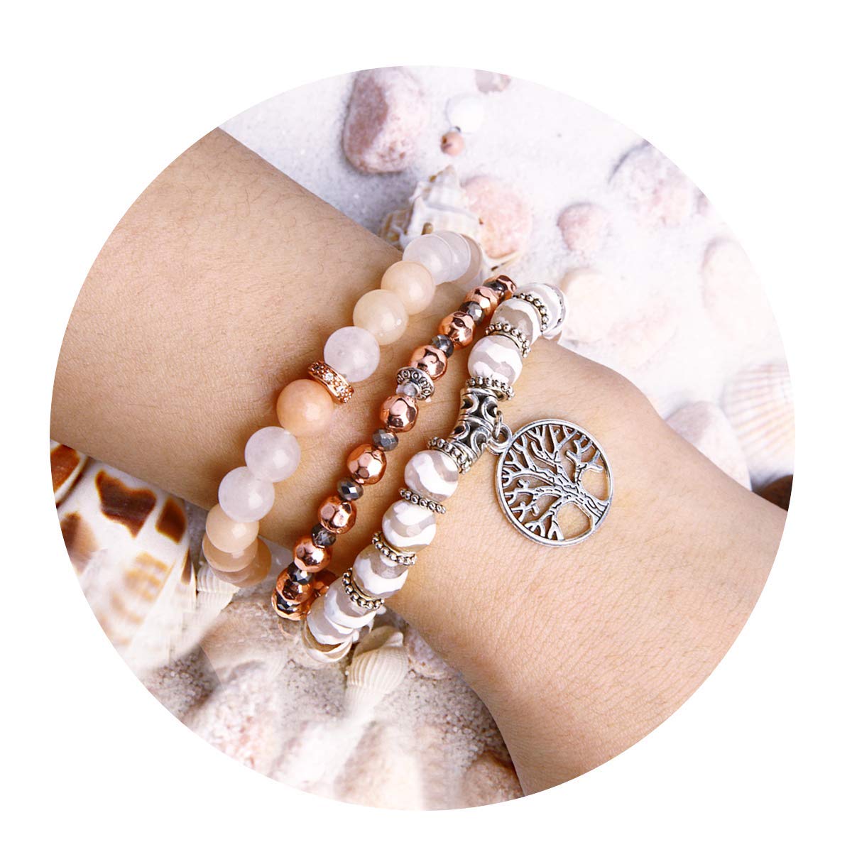 Jardme Healing Crystal Bracelets for Women, 8mm Beaded Natural Stone Stretch Chakra Bracelets Tree of Life Bracelet Jewelry Gifts for Women