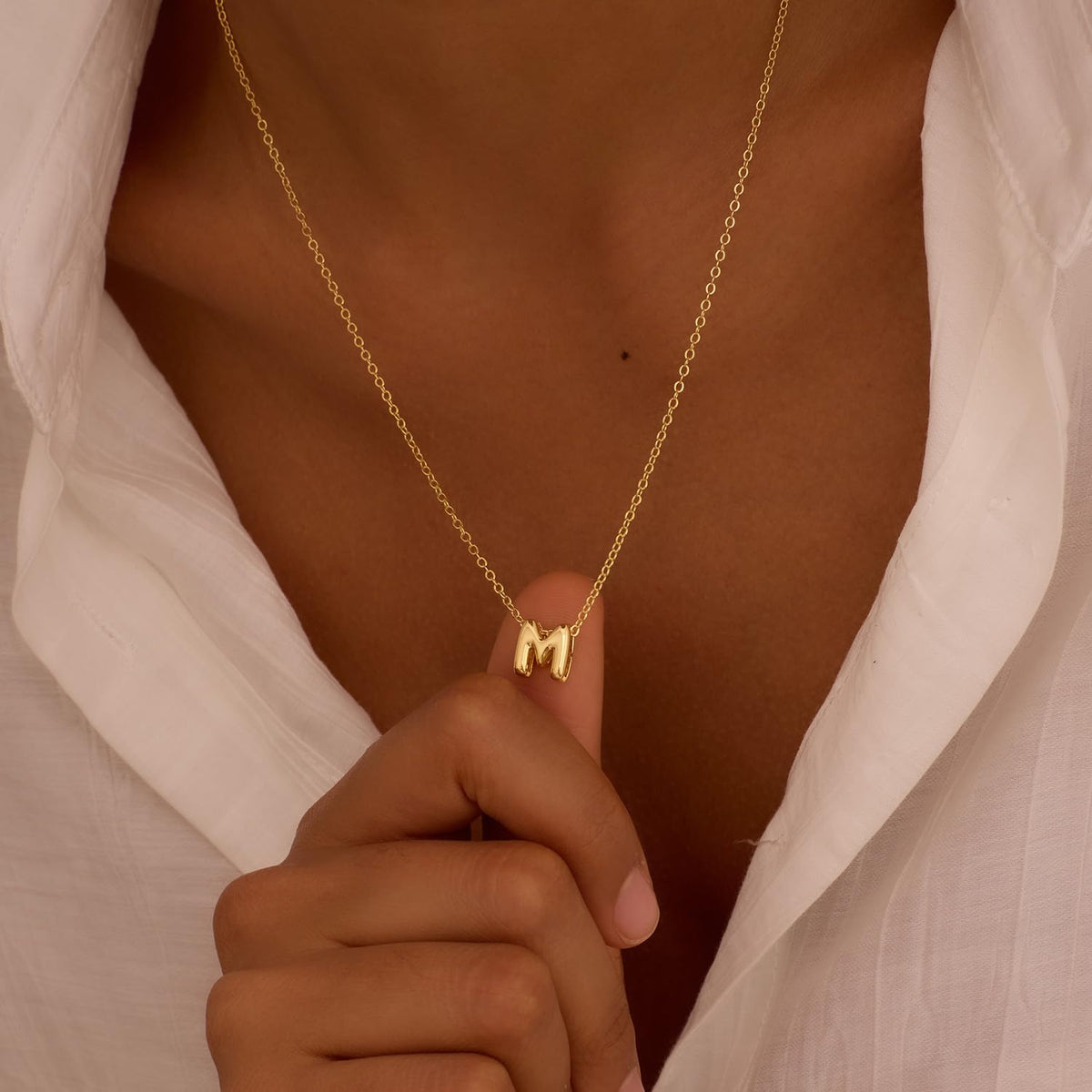 CUEZIY 14K Gold Plated Bubble Letter Necklace Initial Necklaces for Women Dainty Personalized Charm Pendant Name Necklace Cute Non Tarnish Fashion Accessories Teen Gift Trendy Stuff Jewelry Gifts
