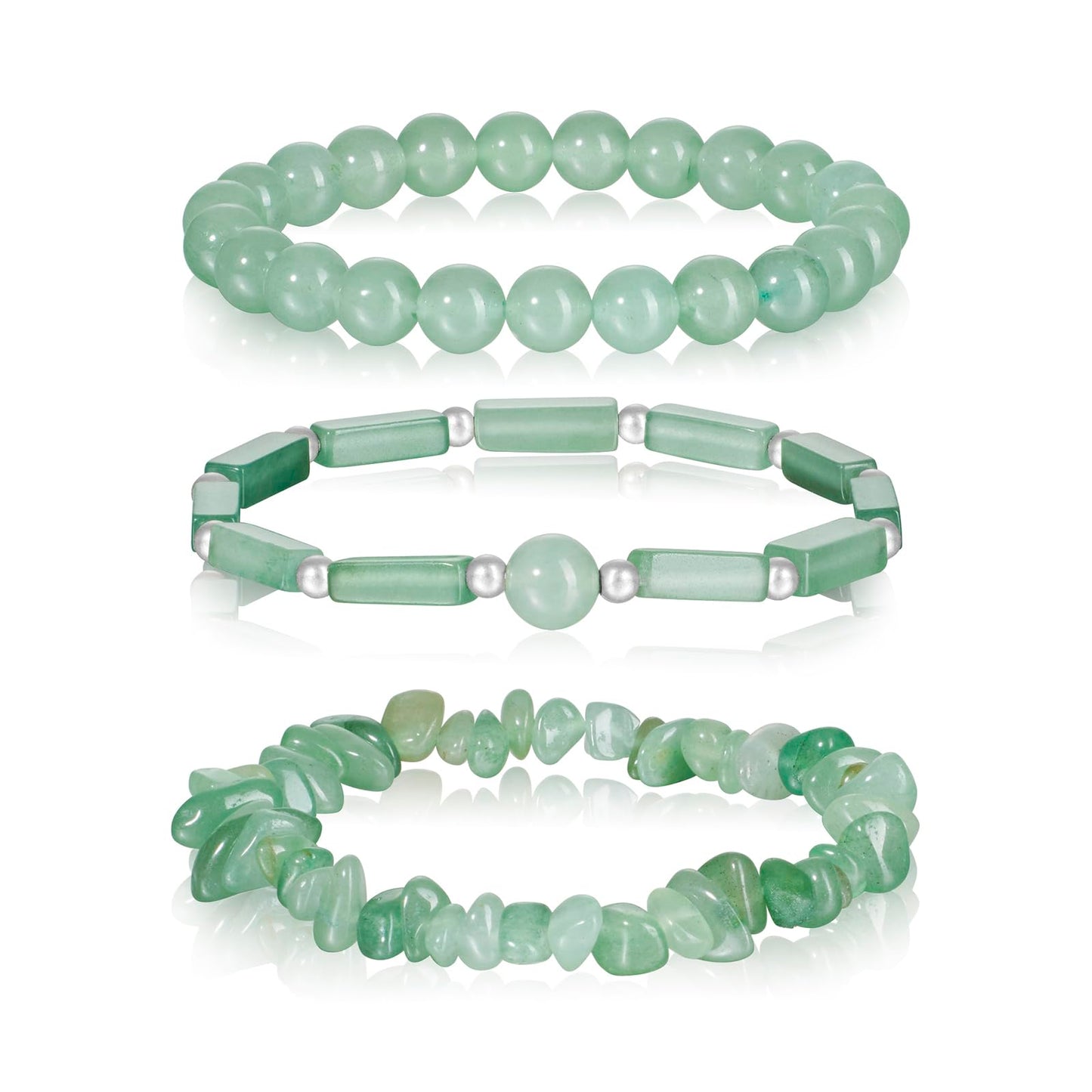 IVY TAILI 3Pcs Jade Bracelet for Women 8mm Green Aventurine Green Jade Beaded Bracelet Stretch Bracelet Set Jade Jewelry for Women