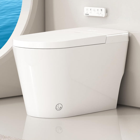 Luoware Smart Toilet with Bidet Built in, Luxury One Piece Elongated Bidet Toilet with Auto Close & Flush, Foot Sensor to Open/Close/Flush, Heated Seat, Massage Wash, Night Light, Remote Control