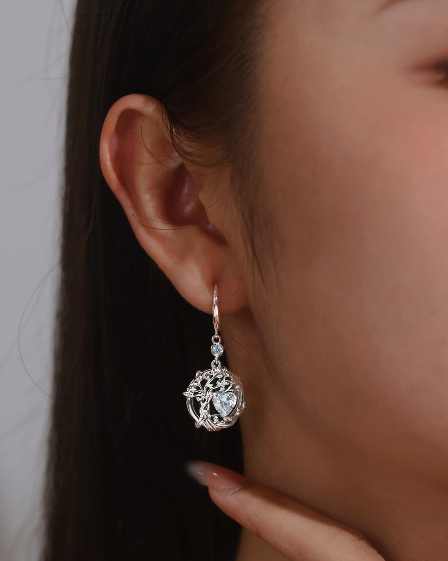 FANCIME Tree of Life Earrings 925 Sterling Silver Dainty Blue Aquamarine Dangle Drop Gemstone Earring March Birthstone Fine Jewelry Birthday Mothers Day Gifts for Wife Her Women