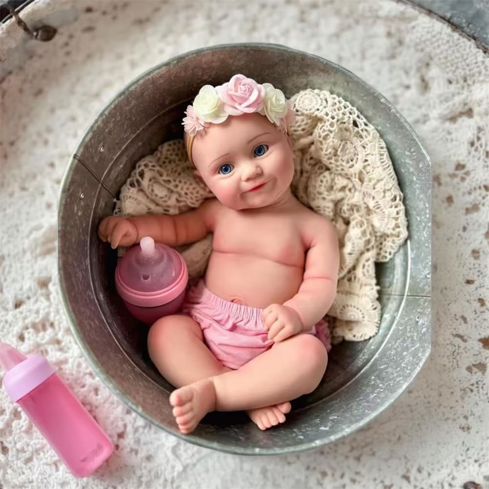 OCSDOLL 21 Inch 9 Lbs Maddie Girl Full Body Platinum Soft Silicone Reborn Doll - Realistic Lifelike Newborn Girl Doll Can Open Mouth Anatomically Correct Weighted Babies