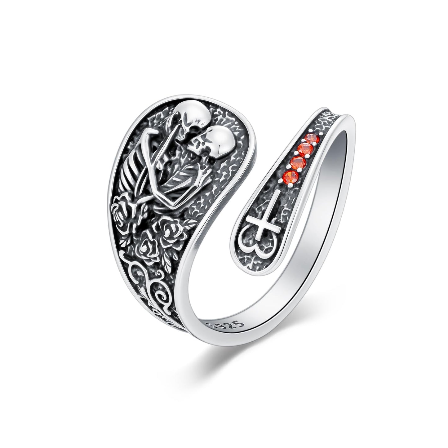 Midari Skull Couple Spoon Rings for Women 925 Sterling Silver Vintage Adjustable Punk Skull Rings Open Antique Skeleton Spoon Rings Jewelry for Women Hallowee Birthday Christmas Gifts B