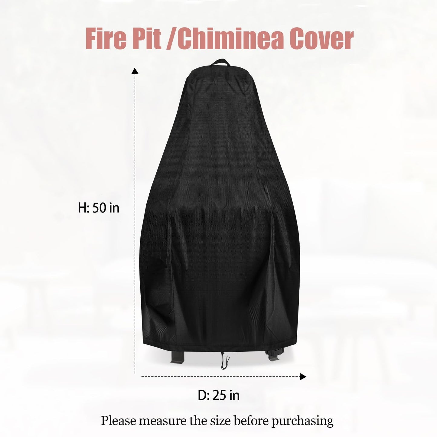 Aidetech Chiminea Cover for BALI OUTDOORS, Waterproof Outdoor Fireplace Fire Pit Cover- 25”D x 50”H, Black