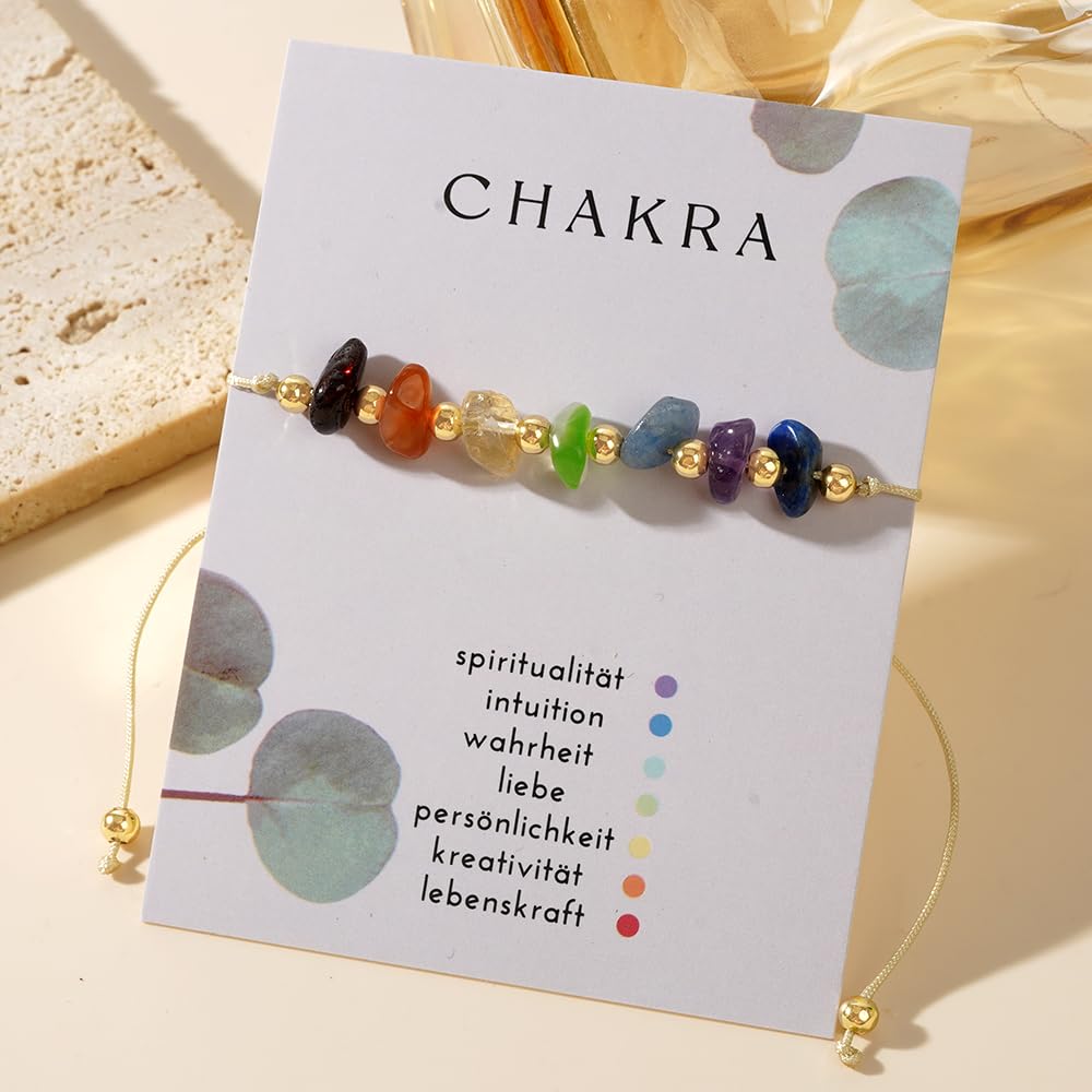 SHINUS BOHO Handmade Healing Colorful 7 Chakra Crystal Bracelets for Women,Gold Rainbow Quartz Beaded Gemstone Adjustable for Friendship Holiday Birthday Jewelry Gift.