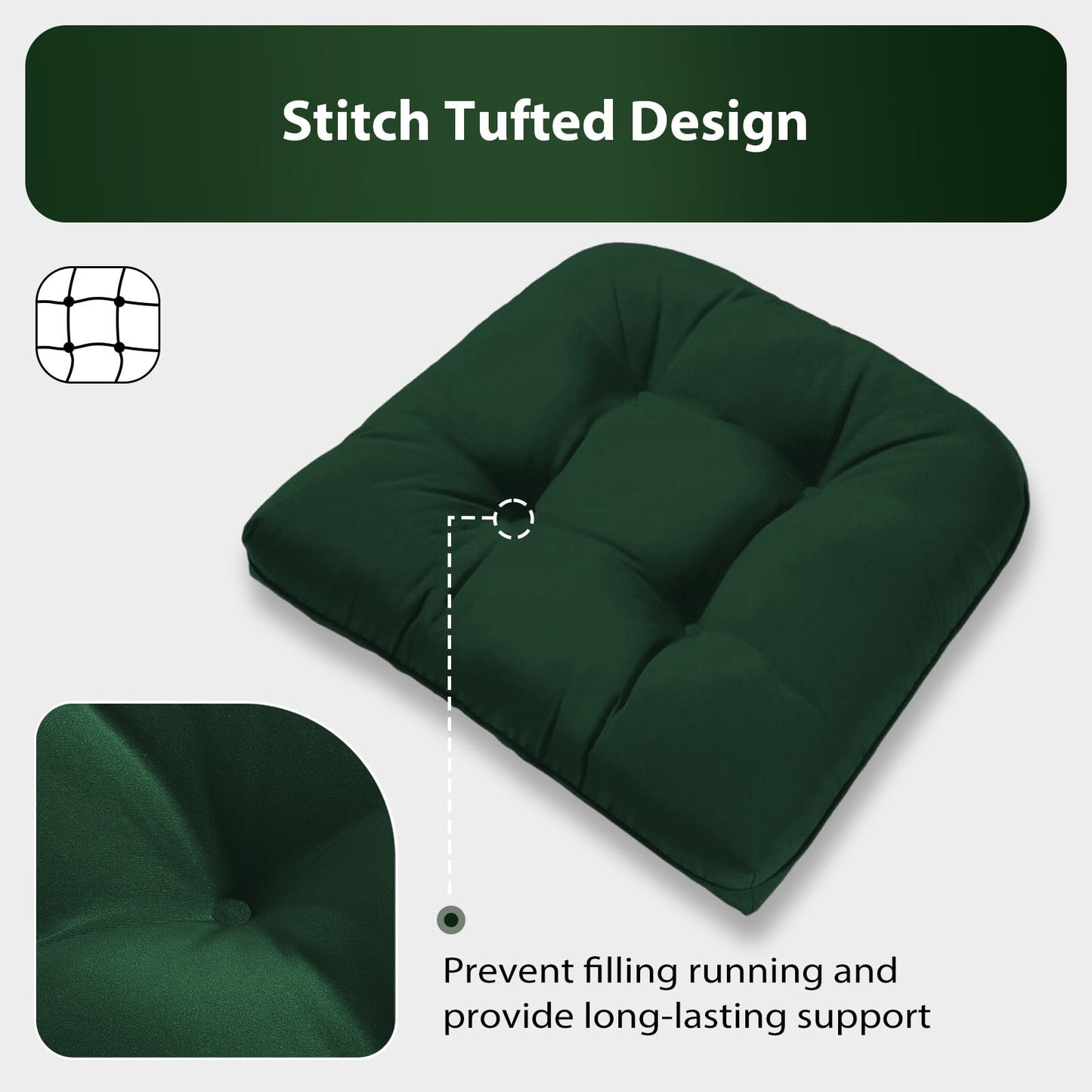 HOMELYSIAN 19x19 Outdoor Chair Cushions Set of 4, Tufted Wicker Patio Furniture Cushions, Thick Outdoor Seat Cushions for Lawn Chairs, Overstuffed and Water Resistant, Green