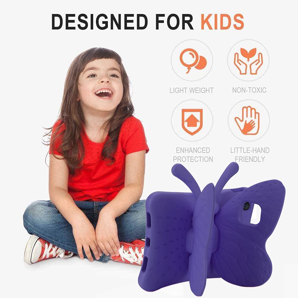 JGY iPad mini 6 7 A17 Pro 8.3 2024 Pretty Butterfly Case for Kids Girl Light Safe EVA Foam Full Cover Sturdy Kids case with Stand Pencil Holder Shockproof Rugged case for iPad mini 6th 7th (Purple)