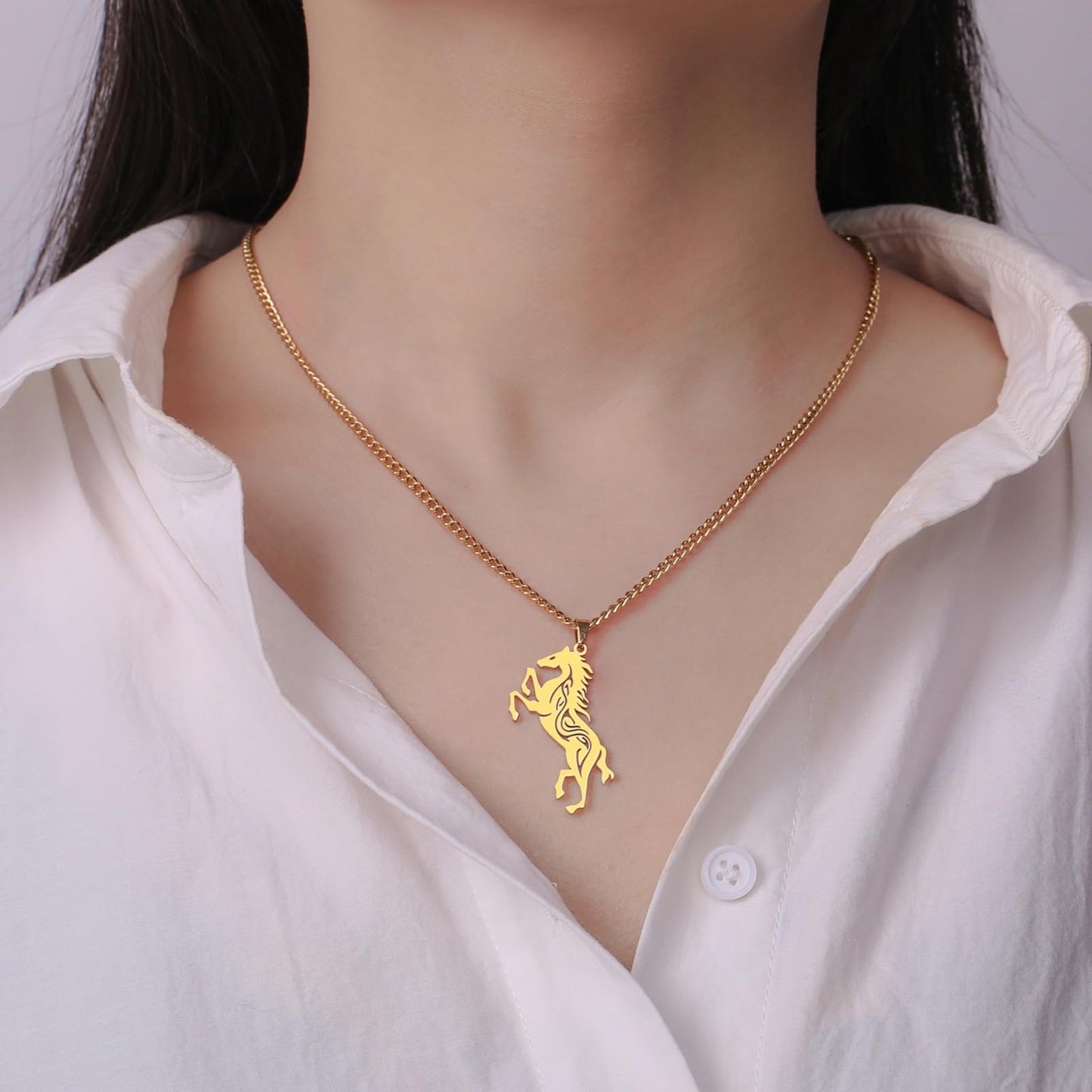 VASSAGO Horse Necklace for Women Men Stainless Steel Horse Pendant Necklace Animal Jewelry Horse Lover Gifts (gold)